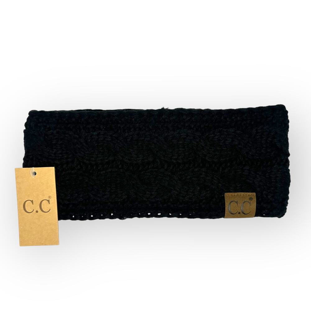 C.C NWT Winter Knitted Cable Knit Fuzzy Lined Headband Headwrap Black
